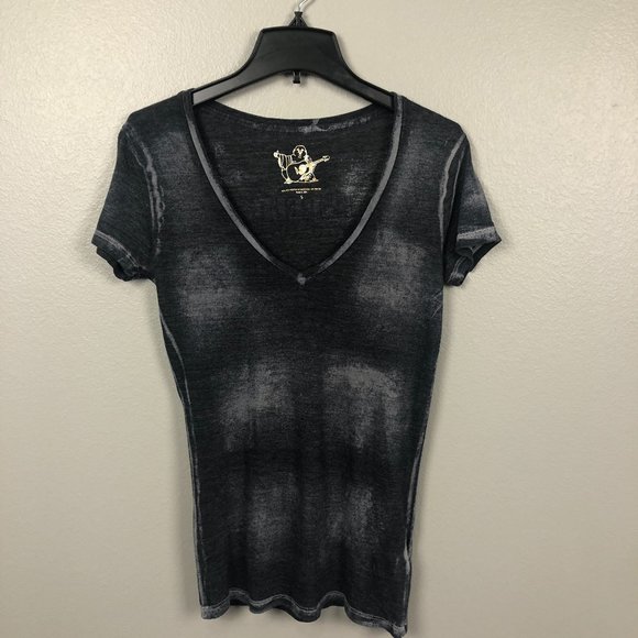 True Religion "Metallic Buddha" Vneck shirt - size Small - Picture 1 of 7